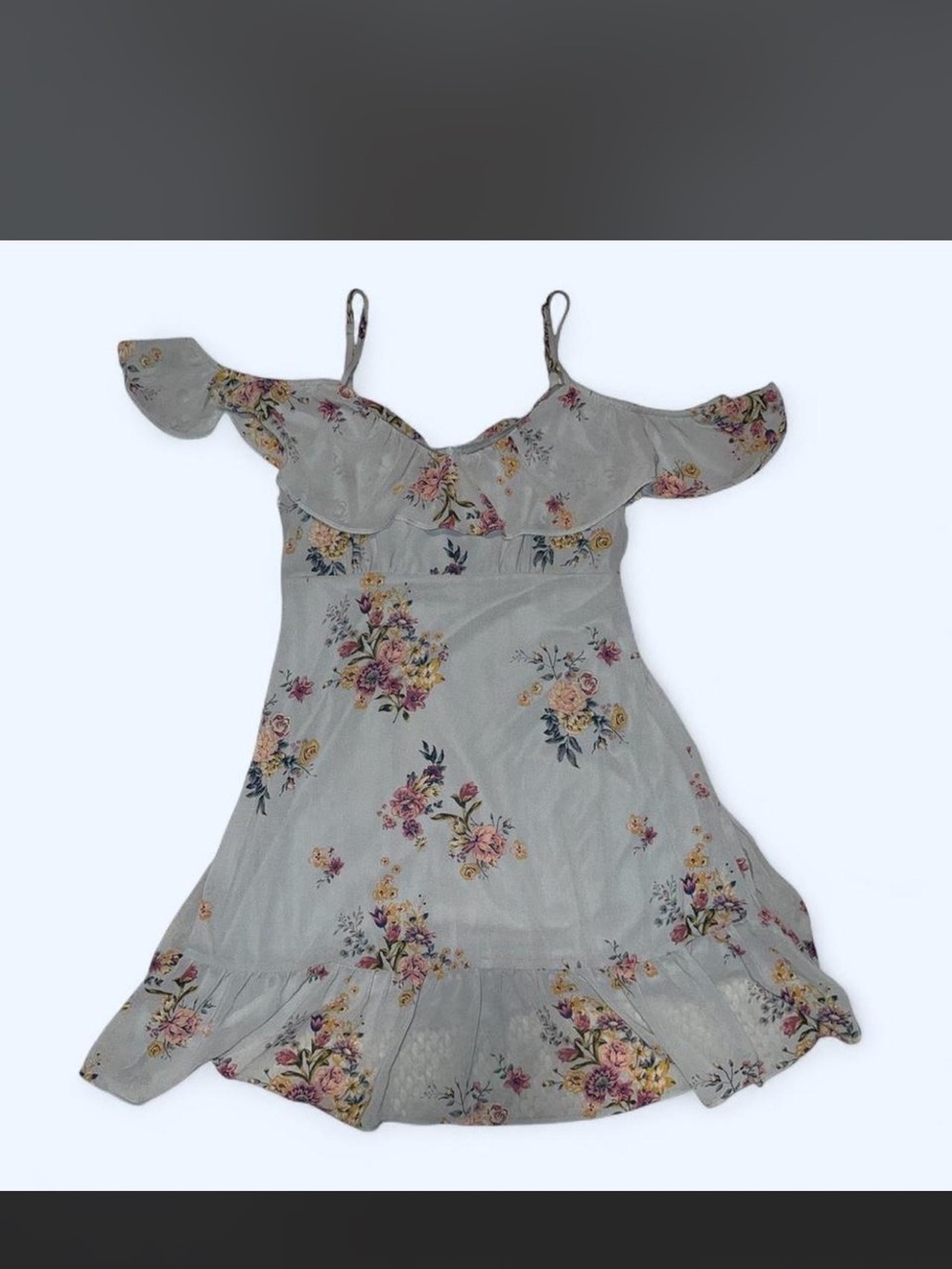 Rewind Light Gray Floral Off-Shoulder Sundress